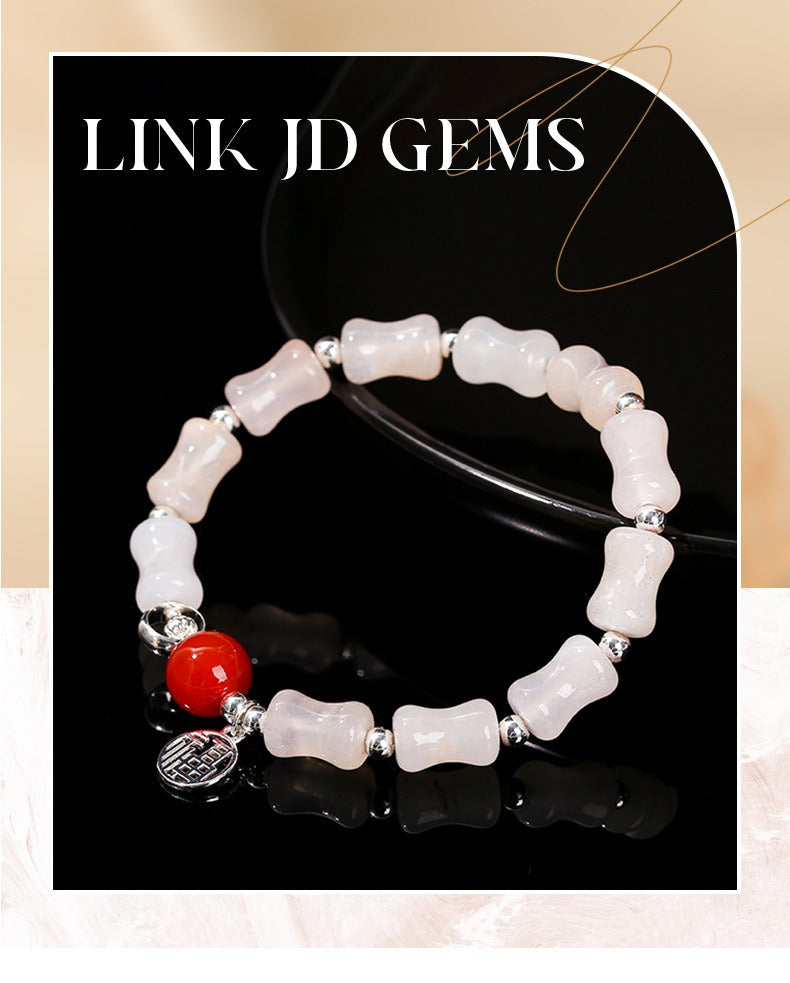 Zen Healing Rose Quartz Bamboo Beads Fu Character Lucky Charm Bracelet