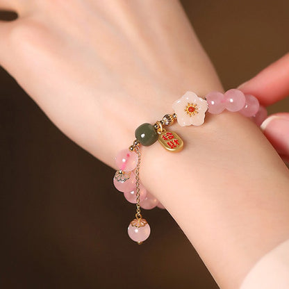 Zen Healing Rose Quartz Jade Peach Blossom Love Bracelet