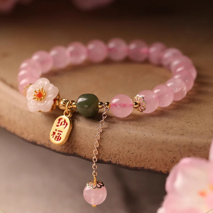 Zen Healing Rose Quartz Jade Peach Blossom Love Bracelet