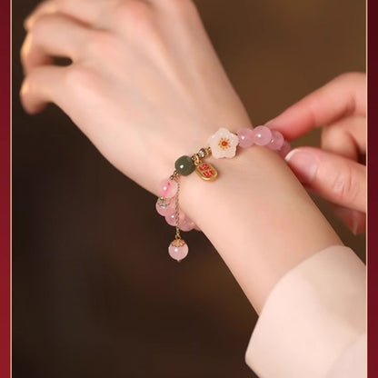 Zen Healing Rose Quartz Jade Peach Blossom Love Bracelet