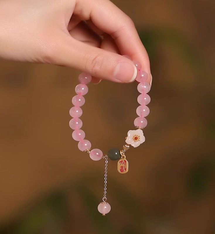 Zen Healing Rose Quartz Jade Peach Blossom Love Bracelet