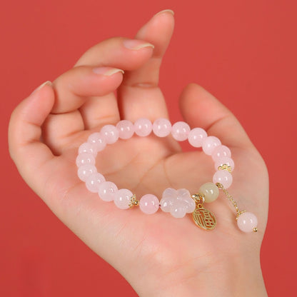 Zen Healing Rose Quartz Peach Blossom Good Luck Bracelet