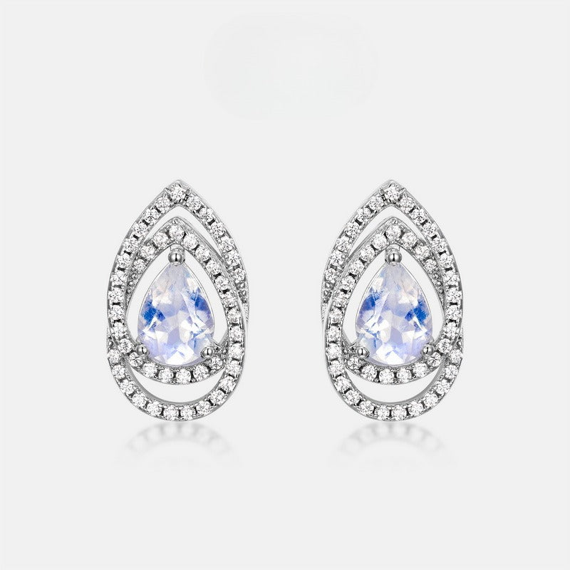 Zen Healing S925 Diamond Blue Moonstone Stud Earrings