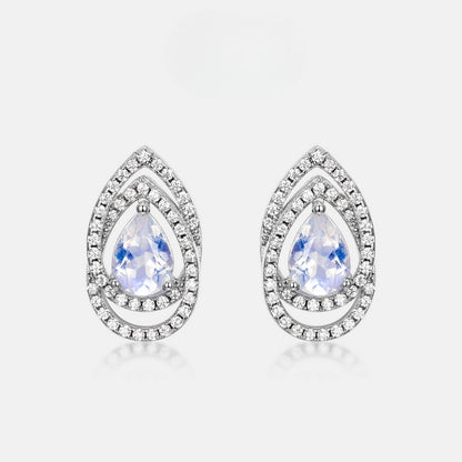 Zen Healing S925 Diamond Blue Moonstone Stud Earrings