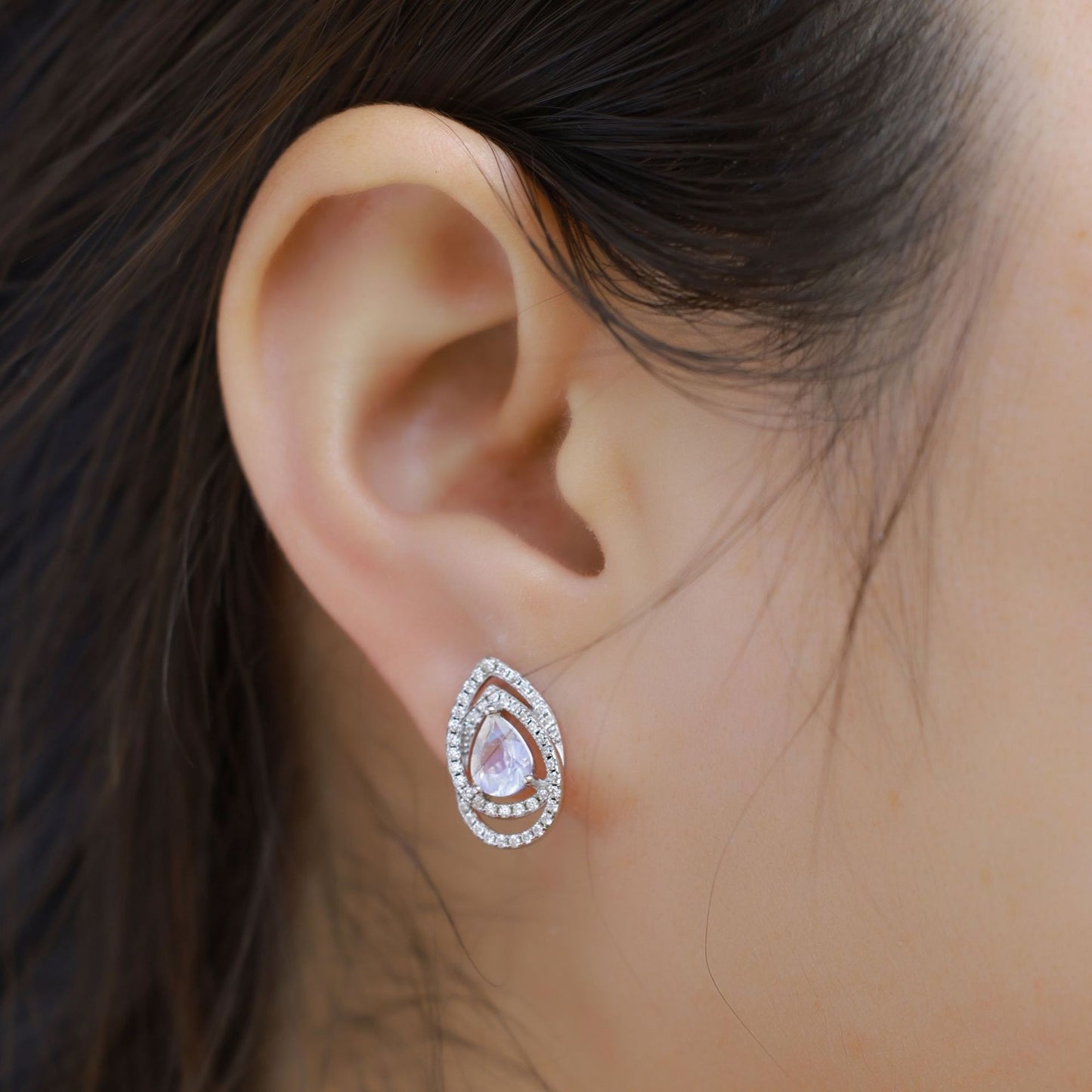 Zen Healing S925 Diamond Blue Moonstone Stud Earrings