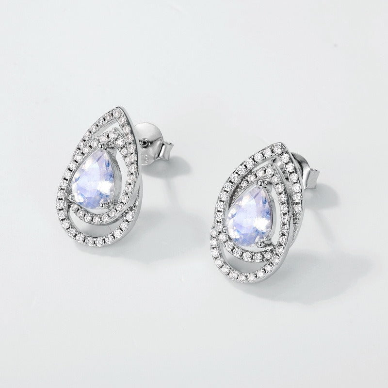 Zen Healing S925 Diamond Blue Moonstone Stud Earrings