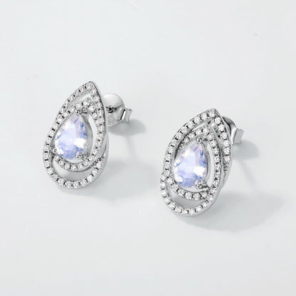 Zen Healing S925 Diamond Blue Moonstone Stud Earrings