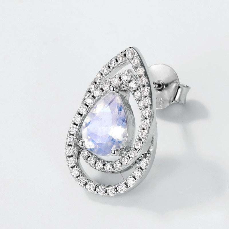 Zen Healing S925 Diamond Blue Moonstone Stud Earrings