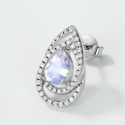 Zen Healing S925 Diamond Blue Moonstone Stud Earrings