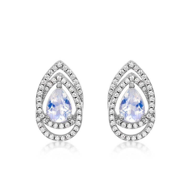 Zen Healing S925 Diamond Blue Moonstone Stud Earrings