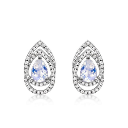 Zen Healing S925 Diamond Blue Moonstone Stud Earrings