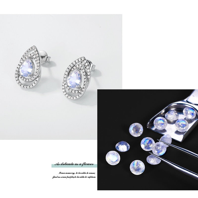 Zen Healing S925 Diamond Blue Moonstone Stud Earrings
