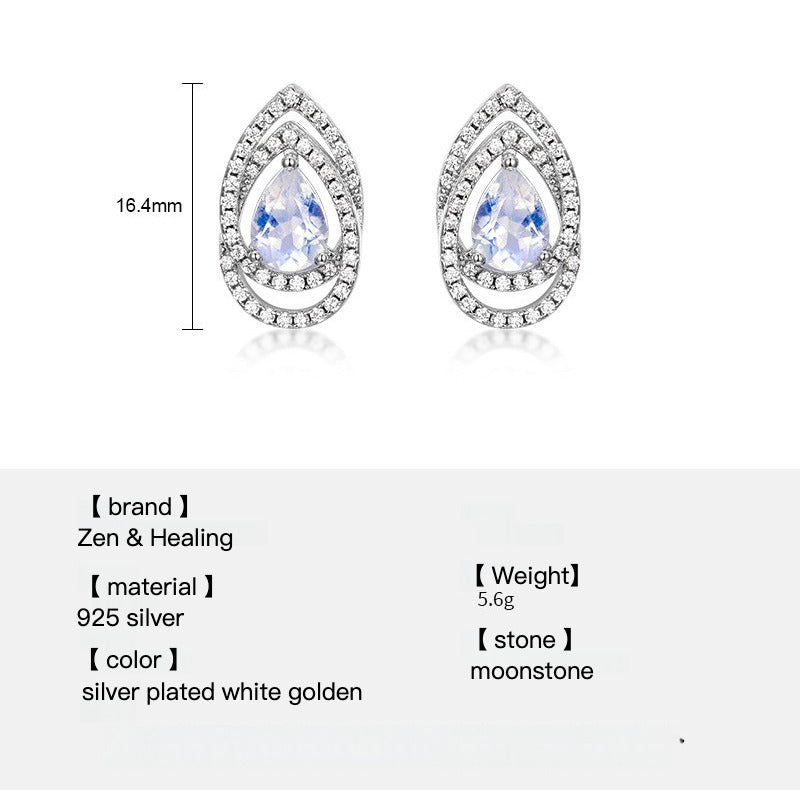 Zen Healing S925 Diamond Blue Moonstone Stud Earrings