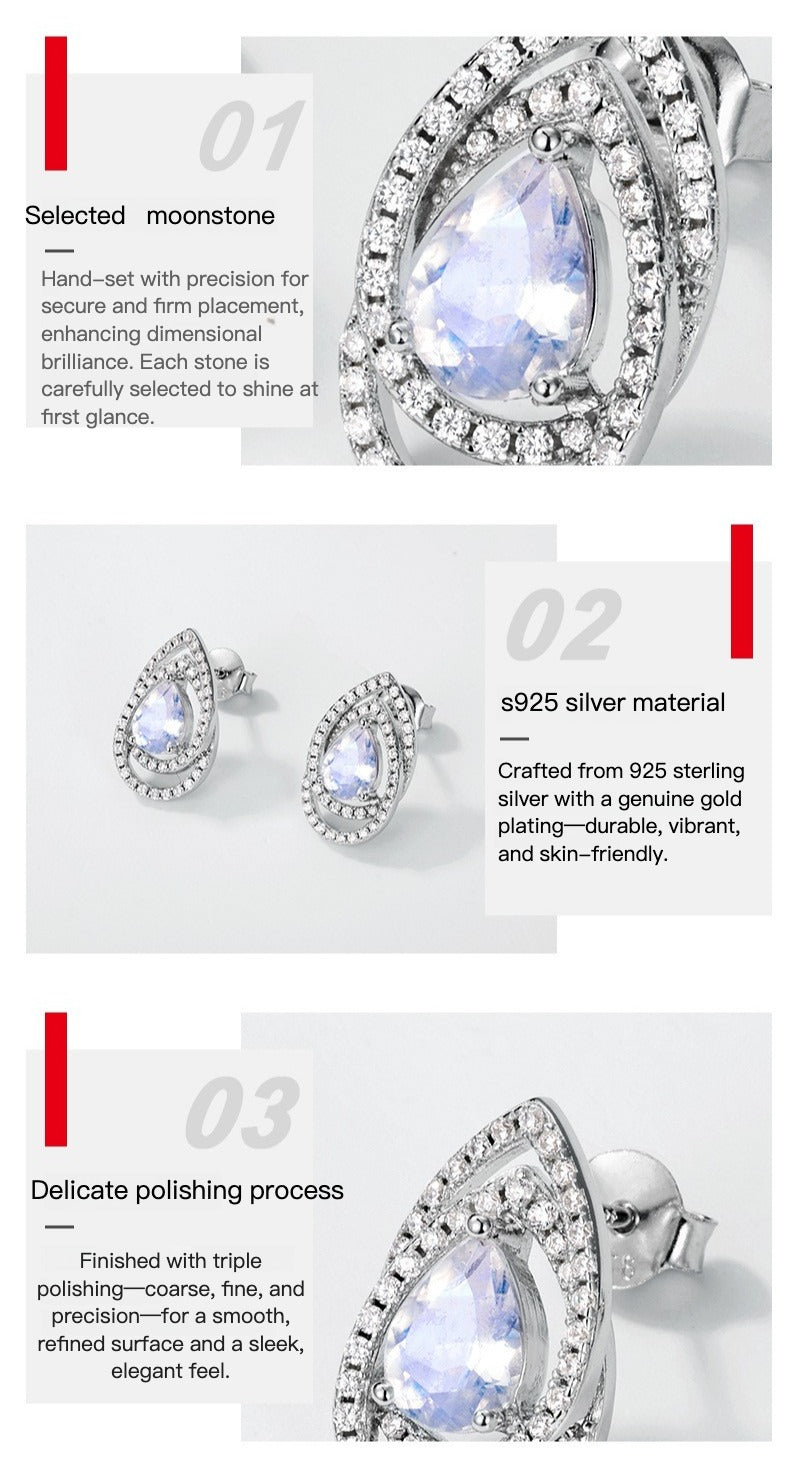 Zen Healing S925 Diamond Blue Moonstone Stud Earrings