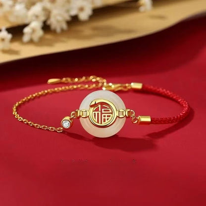 Zen Healing 925 Silver Jade Fu Character Peace Bracelet