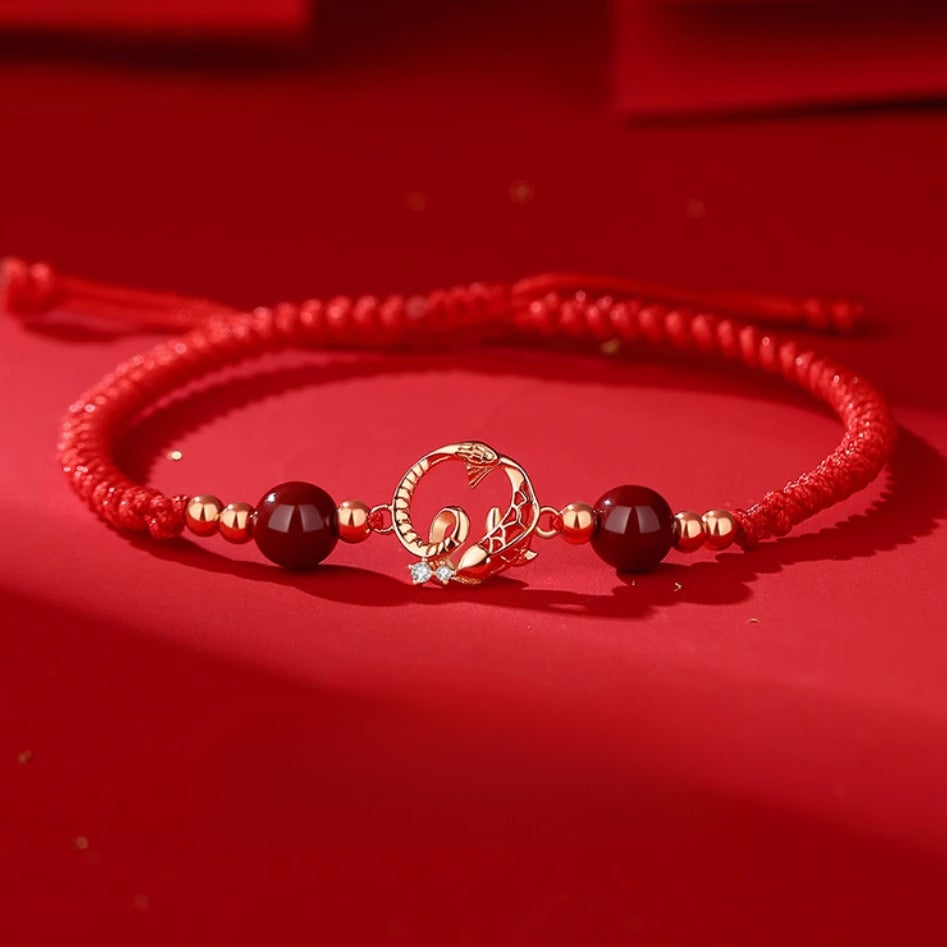 Zen Healing S925 Silver Koi Fish Luck Red String Bracelet