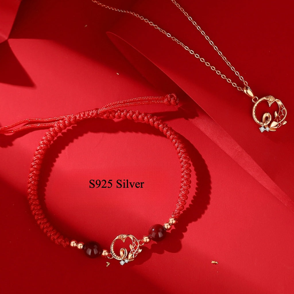 Zen Healing S925 Silver Koi Fish Luck Red String Bracelet