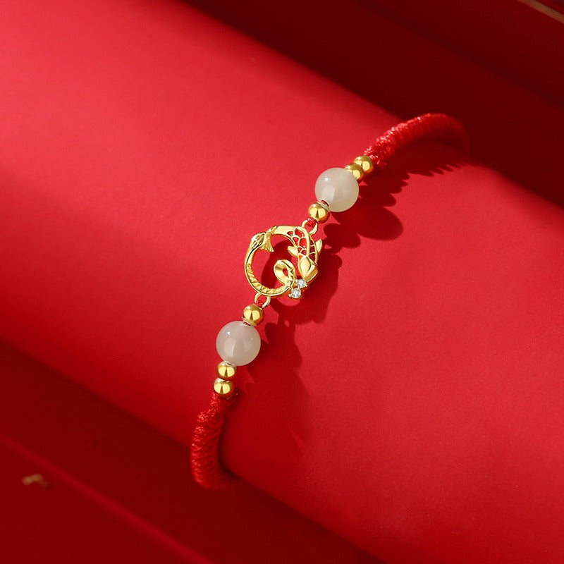 Zen Healing S925 Silver Koi Fish Luck Red String Bracelet