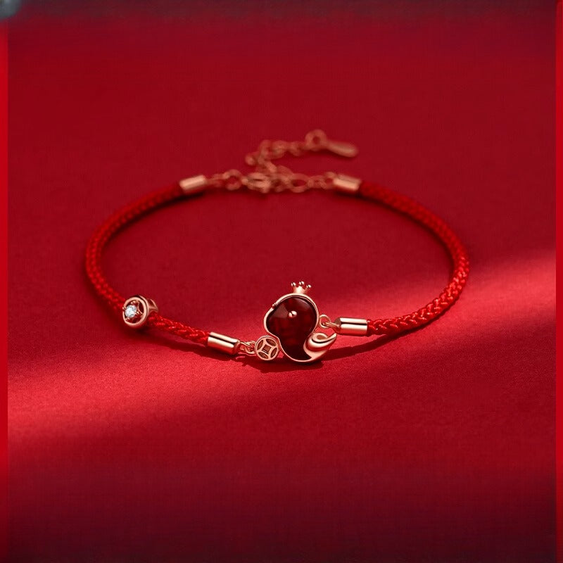 Zen Healing S925 Silver Red Agate Year of the Snake Red String Luck Bracelet