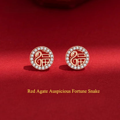 Zen Healing 925 Silver Year of the Snake 2025 Fu Character Auspicious Earrings