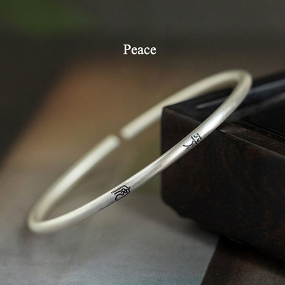 Zen Healing S925 Silver Peace Luck Cuff Bracelet Bangle