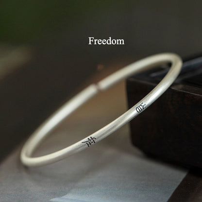 Zen Healing S925 Silver Peace Luck Cuff Bracelet Bangle