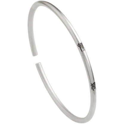 Zen Healing S925 Silver Peace Luck Cuff Bracelet Bangle