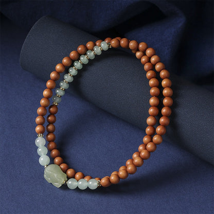 Zen Healing Sandalwood Aventurine Jade Pixiu Fortune Wealth Multi-Circle Bracelet