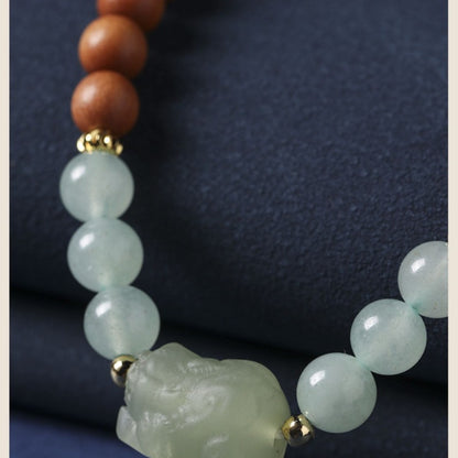 Zen Healing Sandalwood Aventurine Jade Pixiu Fortune Wealth Multi-Circle Bracelet