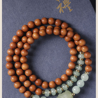 Zen Healing Sandalwood Aventurine Jade Pixiu Fortune Wealth Multi-Circle Bracelet