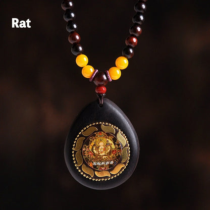 Zen Healing Sandalwood Chinese Zodiac Natal Buddha Protection Pendant