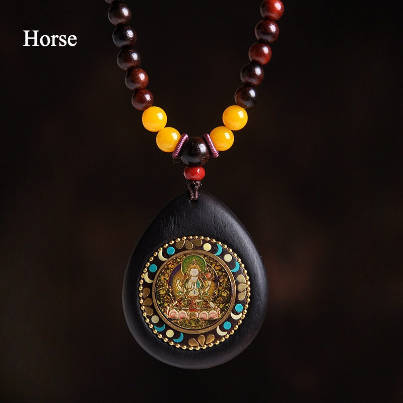 Zen Healing Sandalwood Chinese Zodiac Natal Buddha Protection Pendant