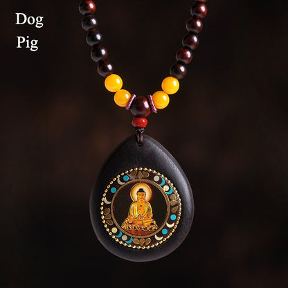 Zen Healing Sandalwood Chinese Zodiac Natal Buddha Protection Pendant