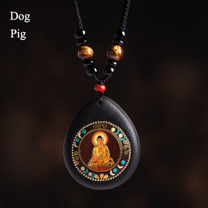 Zen Healing Sandalwood Chinese Zodiac Natal Buddha Protection Pendant