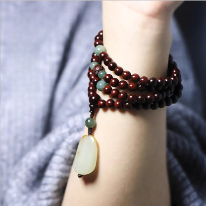 Zen Healing Small Leaf Red Sandalwood Jaed 108 Mala Beads Meditation Bracelet