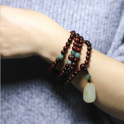 Zen Healing Small Leaf Red Sandalwood Jaed 108 Mala Beads Meditation Bracelet