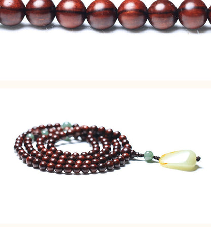 Zen Healing Small Leaf Red Sandalwood Jaed 108 Mala Beads Meditation Bracelet