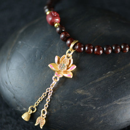 Zen Healing Small Leaf Red Sandalwood Lotus Buddha Balance Bracelet