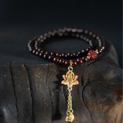 Zen Healing Small Leaf Red Sandalwood Lotus Buddha Balance Bracelet