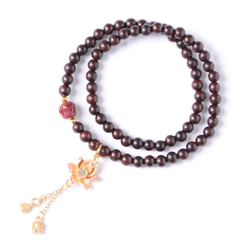 Zen Healing Small Leaf Red Sandalwood Lotus Buddha Balance Bracelet