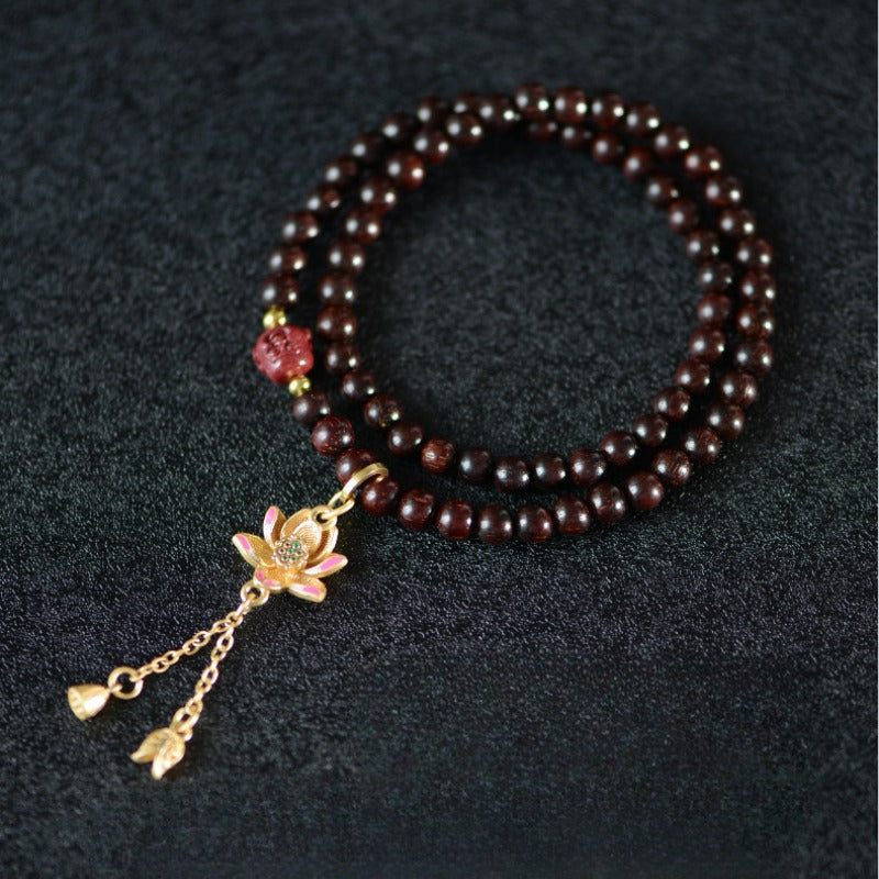 Zen Healing Small Leaf Red Sandalwood Lotus Buddha Balance Bracelet