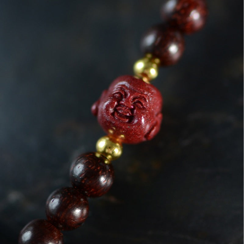 Zen Healing Small Leaf Red Sandalwood Lotus Buddha Balance Bracelet