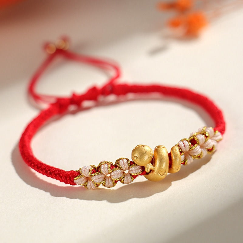 Zen Healing Snake Zodiac 999 Sliver Luck Red String Bracelet