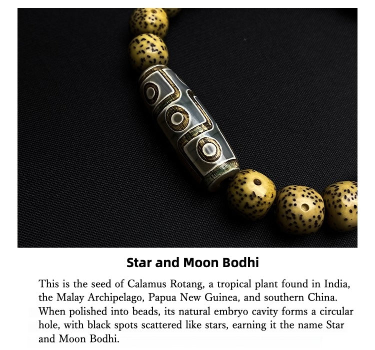 Zen Healing Star and Moon Bodhi Nine-Eyed Dzi Bead Success Bracelet