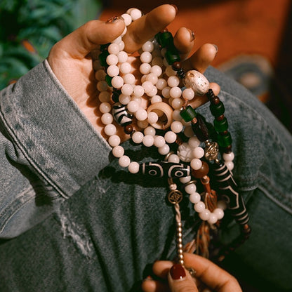 Zen Healing Tibet 108 Mala Beads Bodhi Seed Dzi Bead Agate Wealth Bracelet