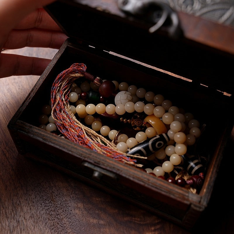 Zen Healing Tibet 108 Mala Beads Bodhi Seed Dzi Bead Agate Wealth Bracelet