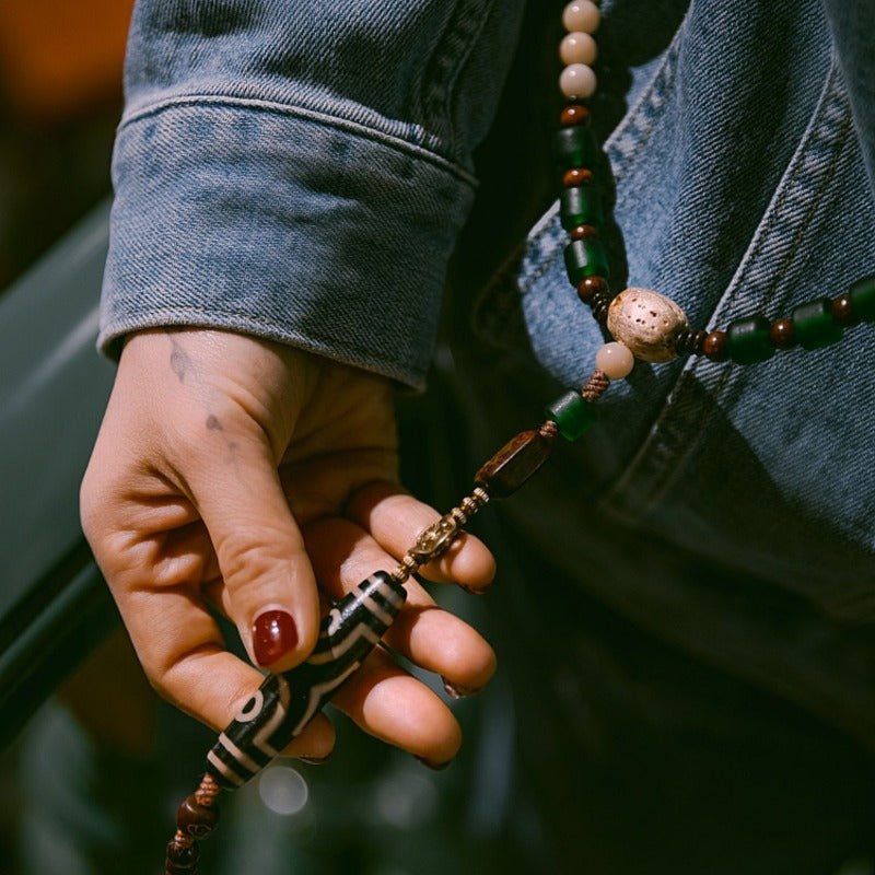 Zen Healing Tibet 108 Mala Beads Bodhi Seed Dzi Bead Agate Wealth Bracelet