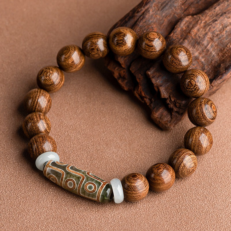 Zen Healing Tibetan Sandalwood Agate Nine-Eye Dzi Bead Spiritual Bracelet