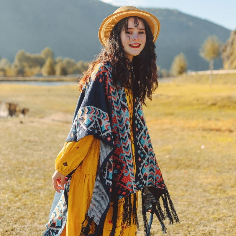Zen Healing Tibetan Shawl Knitting Warm Cloak Tibetan Scarf Womens Scarf