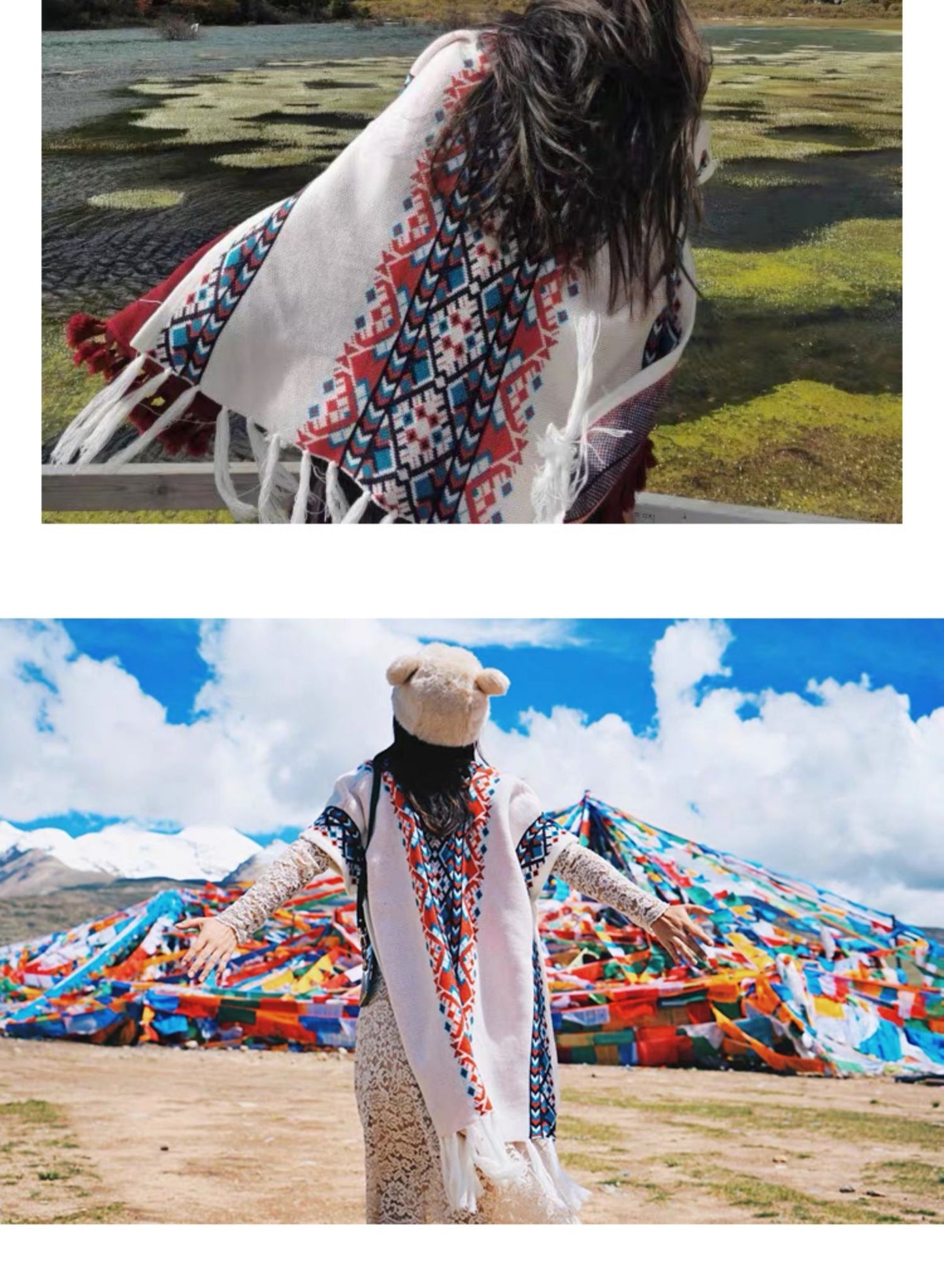 Zen Healing Tibetan Shawl Knitting Warm Cloak Tibetan Scarf Womens Scarf